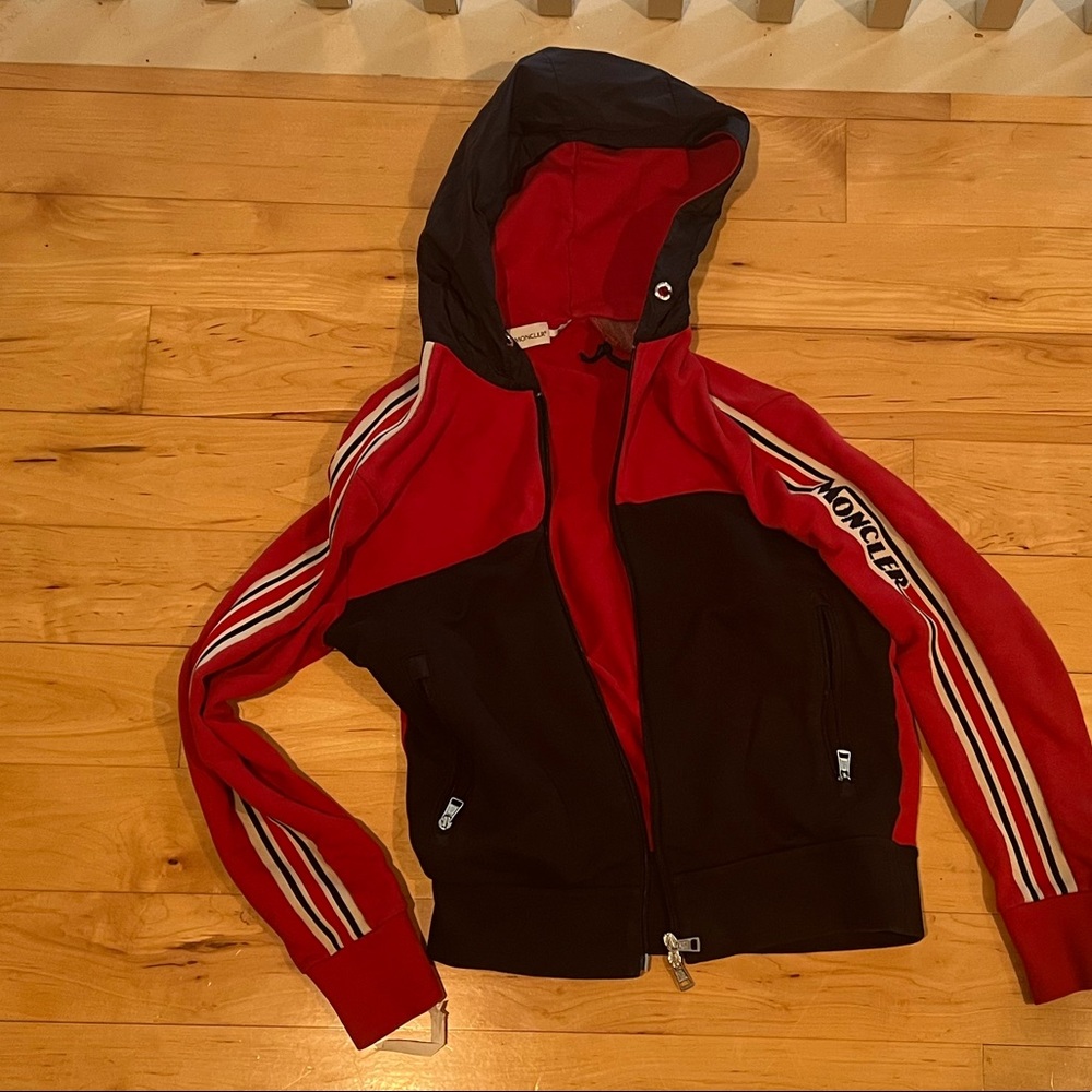 MONCLER Red & Black Maglia Cardigan Hoodie